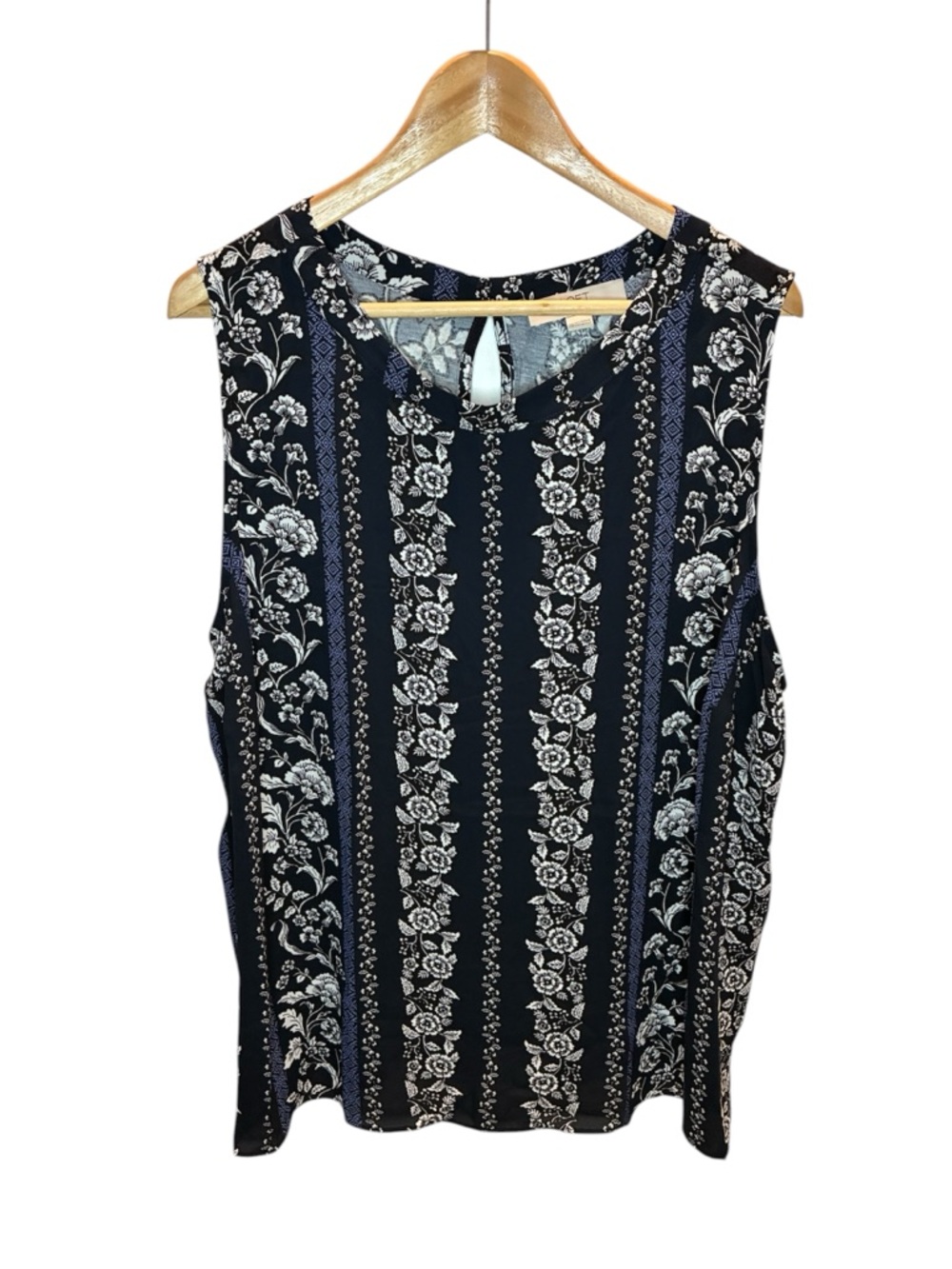 LOFT Top Women’s 20/22 Plus Navy Floral Mixed Media Sleeveless NWT!
